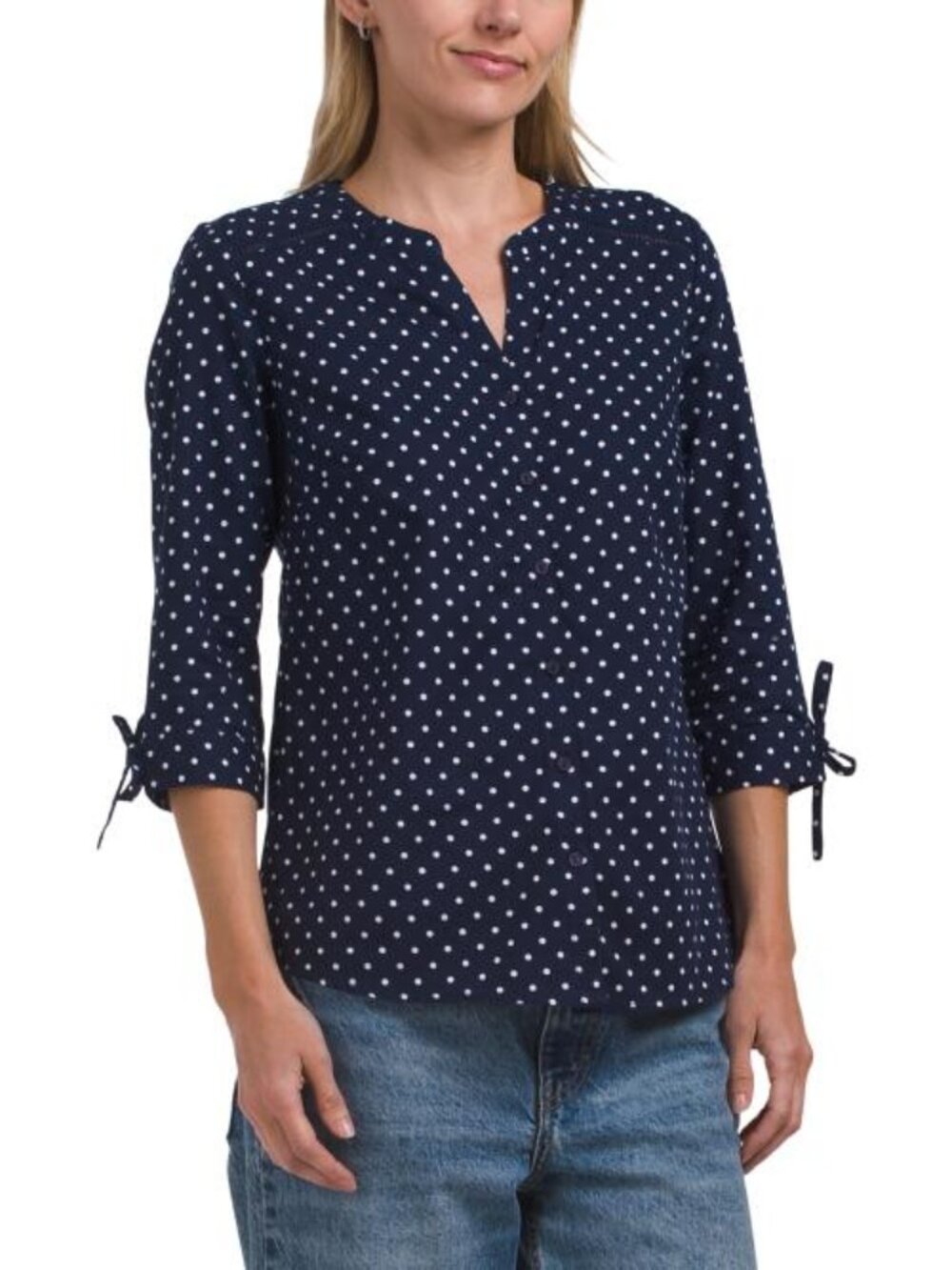 ERIKA Petite Dot Tie Sleeve Top